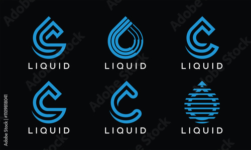 set of collection drops water logo design, letter L C concept vector icon