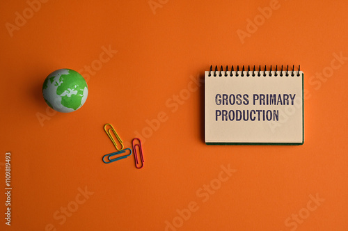 There is notebook with the word Gross primary production . It is as an eye-catching image. photo