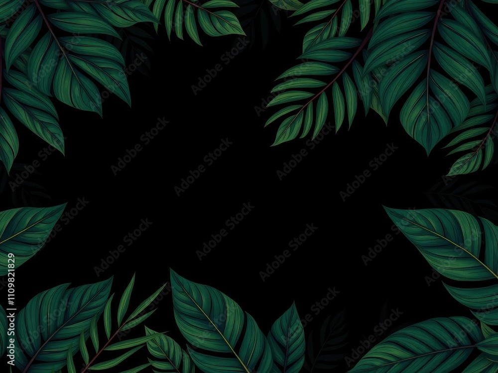 Fototapeta premium Dark and mysterious pattern of exotic leaves, foliage, exotic leaves
