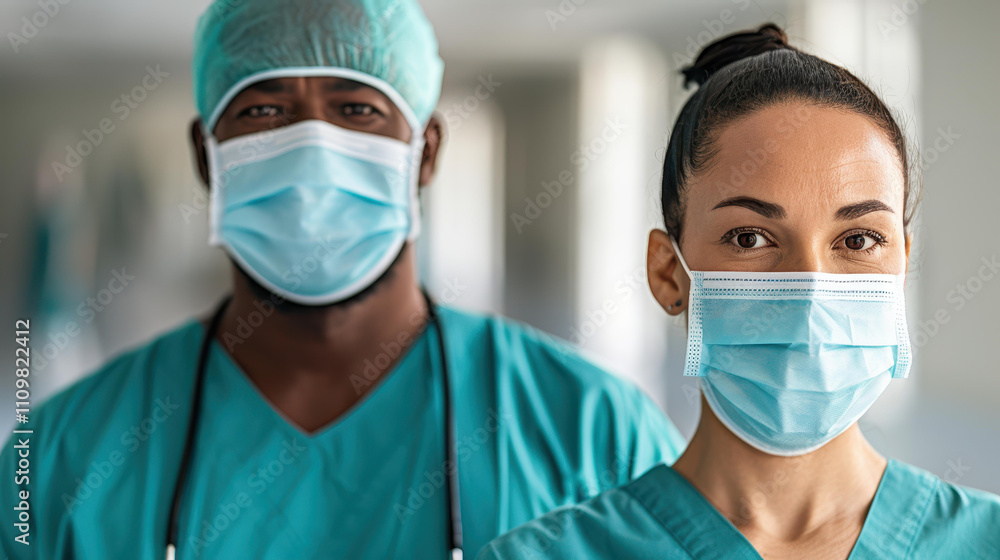 Diverse healthcare workers share a moment in the hospital corridor, committed to patient care and teamwork. Diverse healthcare workers share a moment in the hospital corridor, committed to patient care and teamwork.