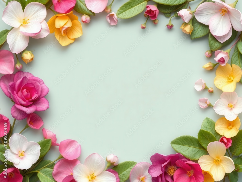 Rose flower with vibrant petals and green leaves arranged in a beautiful frame, nature, background Rose flower with vibrant petals and green leaves arranged in a beautiful frame, nature, background