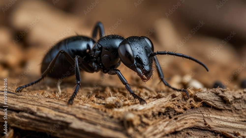 Close-up of a black ant on wood. (1) Close-up of a black ant on wood. (1)