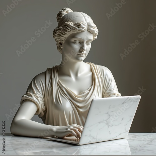 statue with laptop