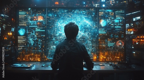 Wallpaper Mural Artificial intelligence (technology concept) with a robot analyzing data on holographic screens Torontodigital.ca