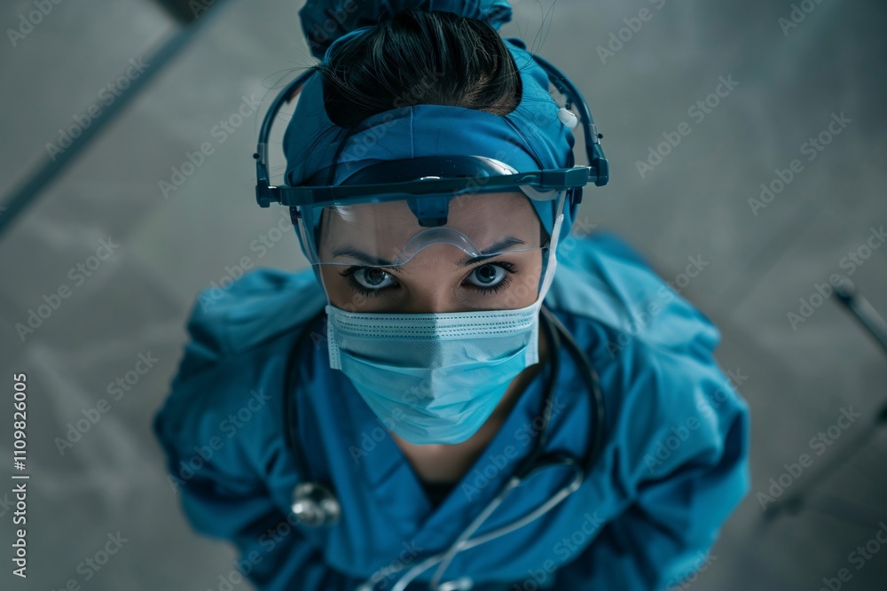 female surgeons wearing surgical scrubs and masks perform surgery. doctor female surgeons wearing surgical scrubs and masks perform surgery. doctor
