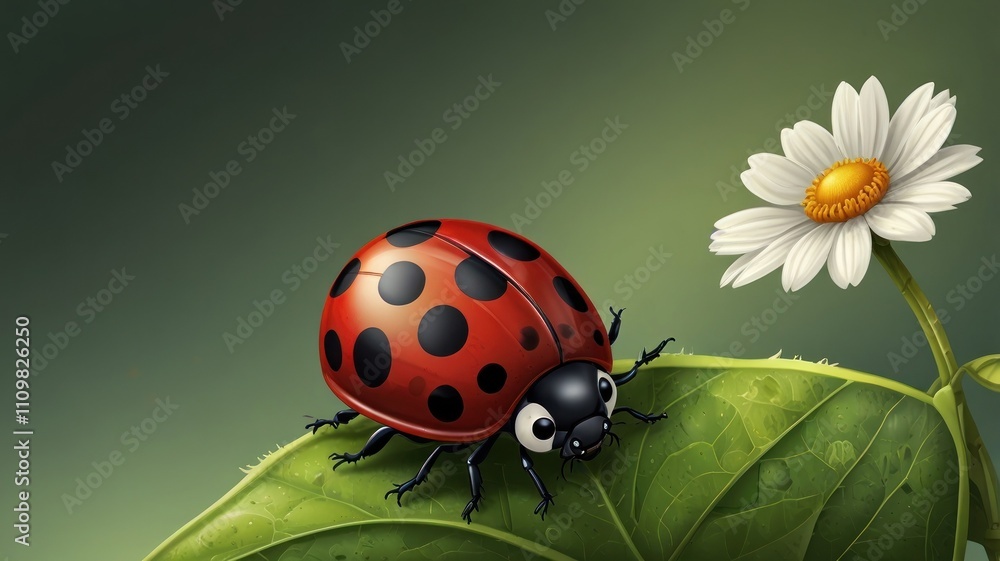 Ladybug on leaf near daisy. Ladybug on leaf near daisy.