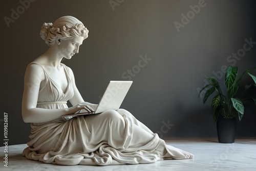 statue with laptop