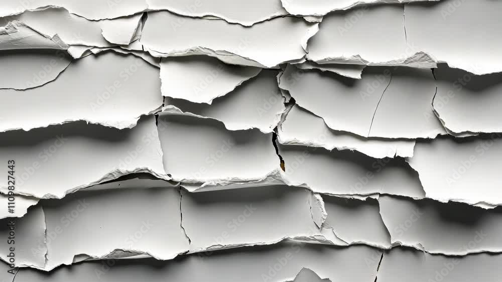 Torn paper texture revealing layers in various shades of gray and white under strong lighting Torn paper texture revealing layers in various shades of gray and white under strong lighting