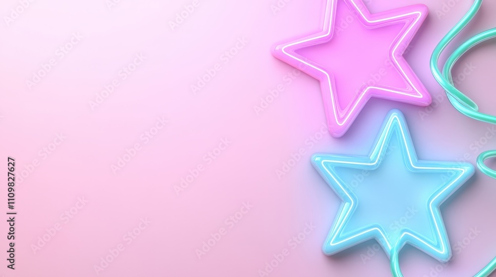 Obraz premium Neon star shapes on pastel pink background for modern design themes
