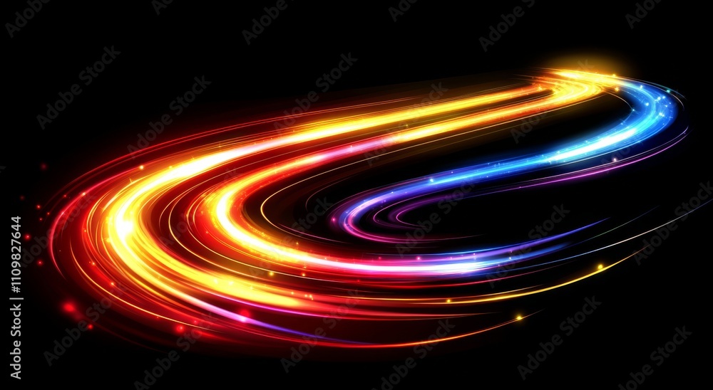 Abstract Background with Neon Light Streaks and Glowing Lines on Dark Black Background, Speed Effect and Futuristic Design Abstract Background with Neon Light Streaks and Glowing Lines on Dark Black Background, Speed Effect and Futuristic Design