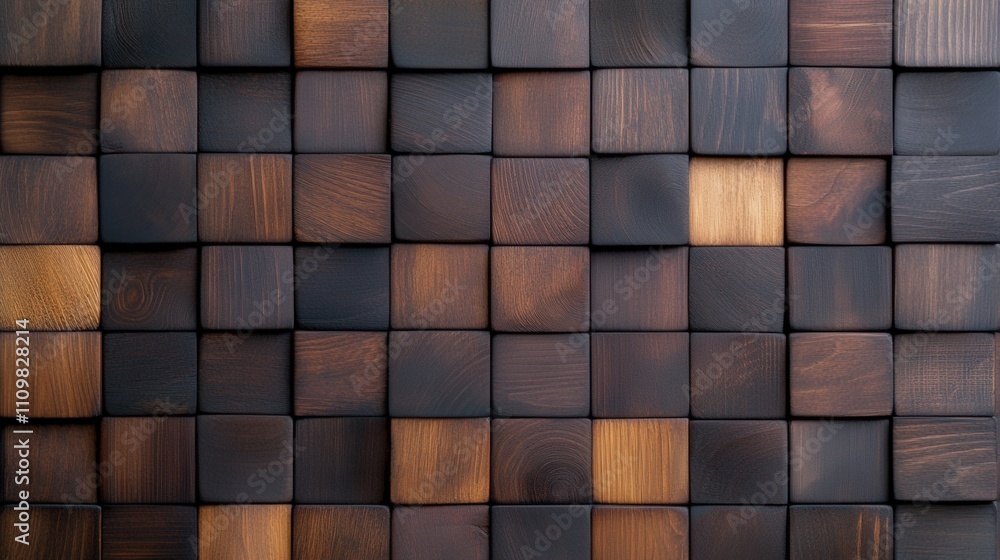 Wooden mosaic wall with interlocking squares Wooden mosaic wall with interlocking squares
