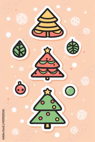 Minimalist yet adorable Christmas sticker collection with simple line art, pastel backgrounds, and charming holiday motifs