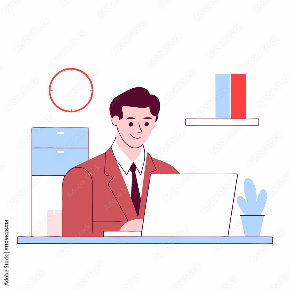 Person working on laptop, UI character Person working on laptop, UI character