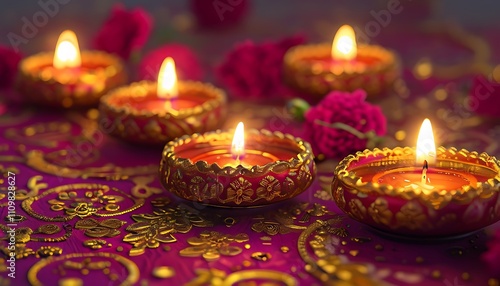 detailed floral designs around diwali candles