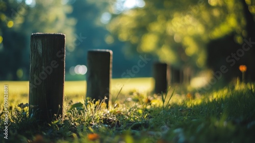 Close-up of cricket stumps on a field, blurred background 