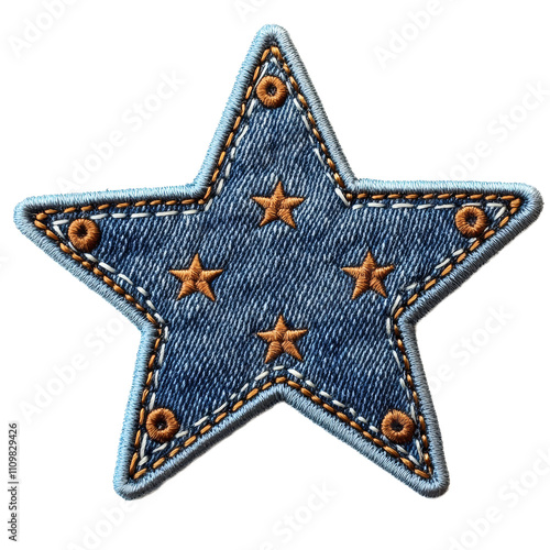 Denim star patch with five stars and decorative stitching for clothing or crafts