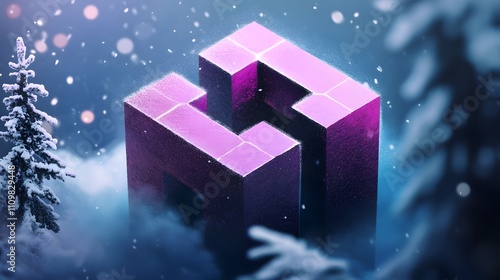 Abstract Purple Structure in Winter Snow Scene