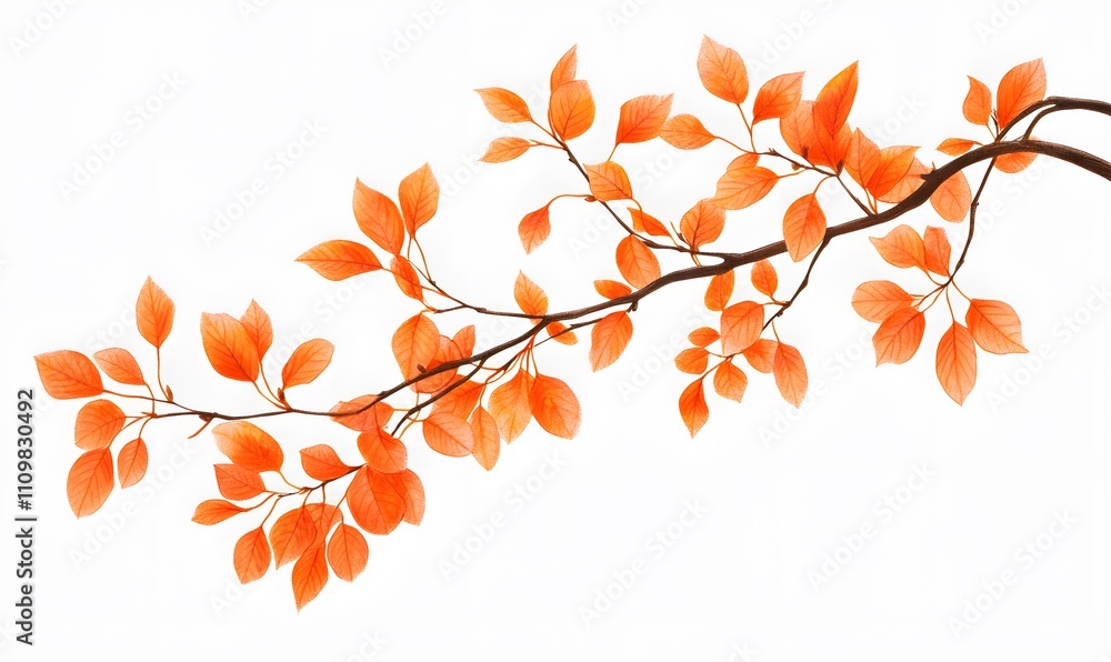 Branch Of Autumn Leaves Against White Background Branch Of Autumn Leaves Against White Background