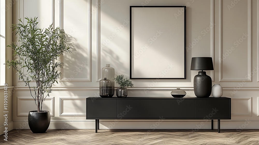 Stylish interior combining minimalist furniture and natural plants image Stylish interior combining minimalist furniture and natural plants image