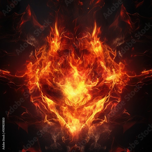 Burning flame close-up front view on a black background.