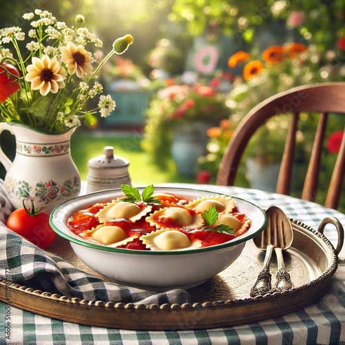 Italian raviolis in a sauce of tomatoes