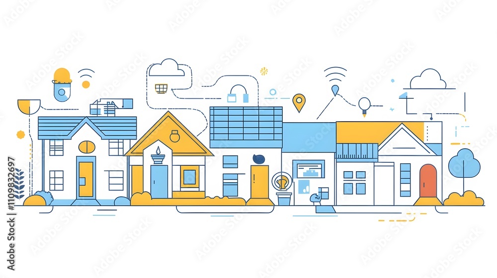 Smart Homes Connected Network System Illustration Smart Homes Connected Network System Illustration