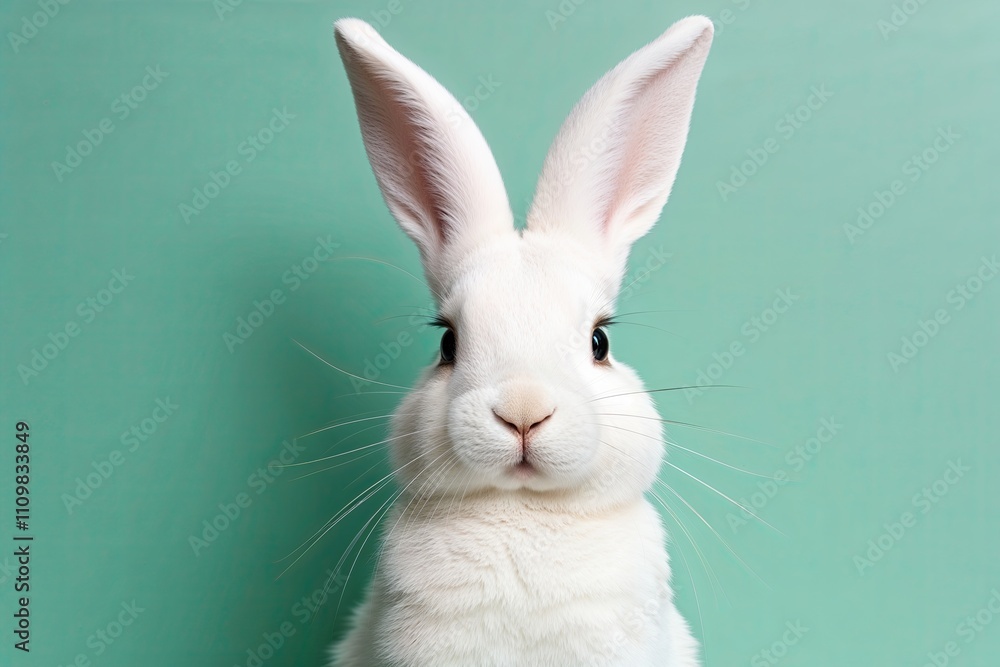 Obraz premium Cream Bunny on Subtle Mint Background for Easter Celebration