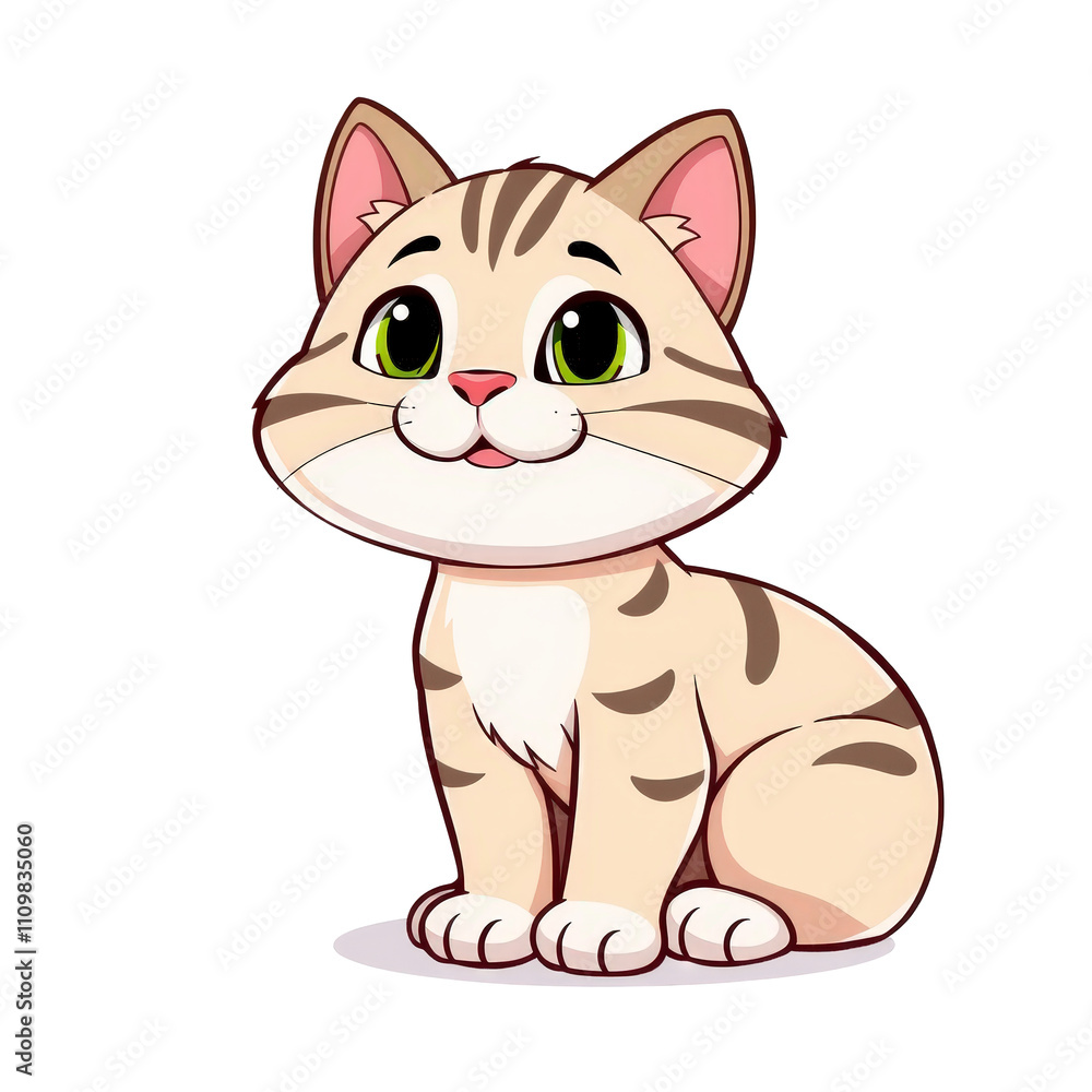 Whimsical Striped Cat A Playful Fusion of Green Eyes and Cartoon Charm on a Clear Canvas Whimsical Striped Cat A Playful Fusion of Green Eyes and Cartoon Charm on a Clear Canvas