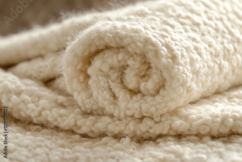 Close-up of rolled natural wool fiber texture