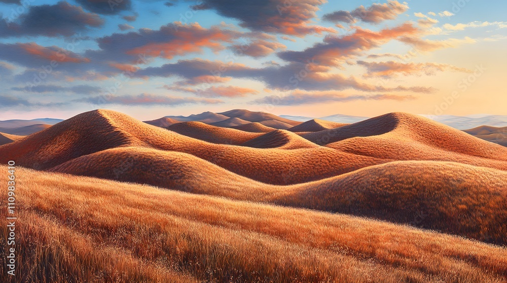 Fototapeta premium Golden Hills Under a Sunset Sky