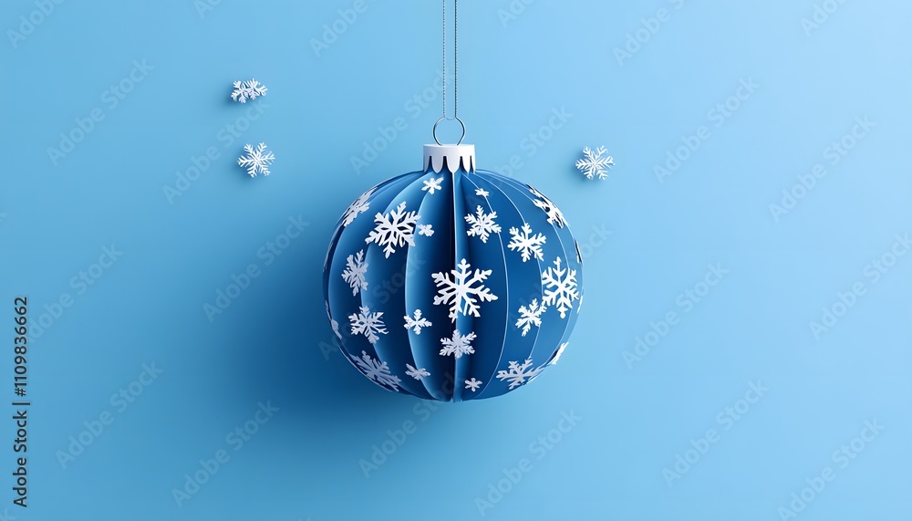 Blue Paper Christmas Ornament With Snowflakes Blue Paper Christmas Ornament With Snowflakes
