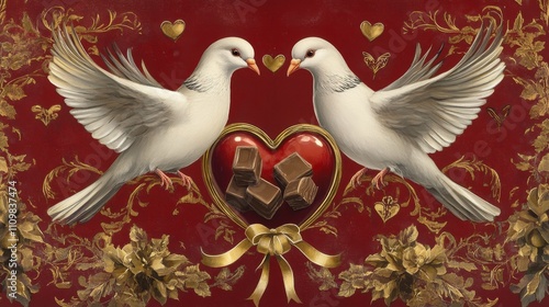 Wallpaper Mural Romantic Valentine's Day Dove Illustration with Chocolate Heart Torontodigital.ca