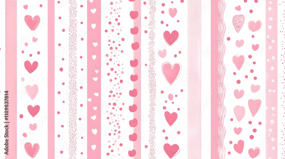 Pink Hearts Stripes Dots Pattern Design Background Pink Hearts Stripes Dots Pattern Design Background
