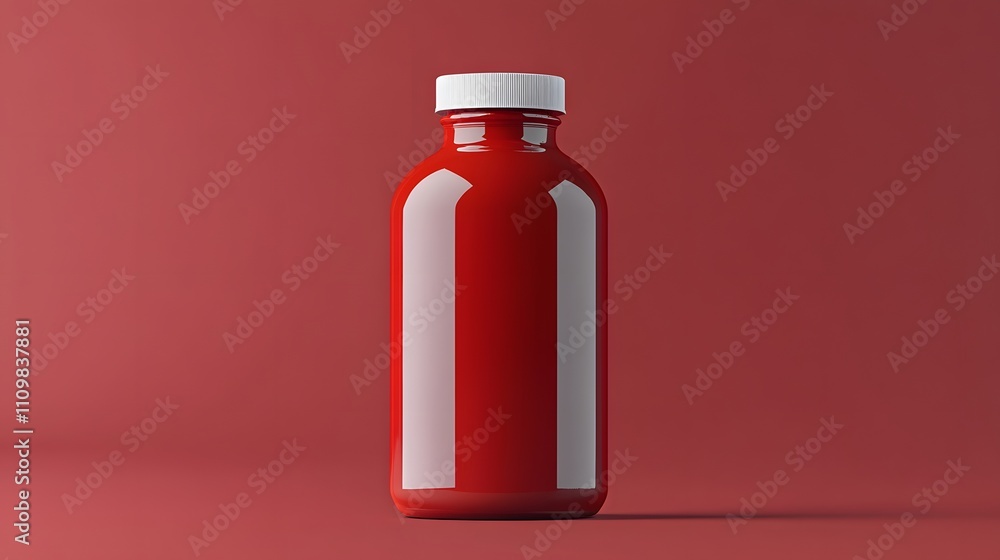 Red bottle with white cap on red background Red bottle with white cap on red background