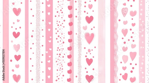 Pink Hearts Stripes Dots Pattern Design Background