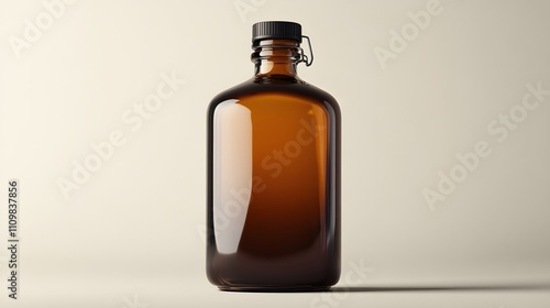 Amber Glass Bottle With Black Cap and Swing Top