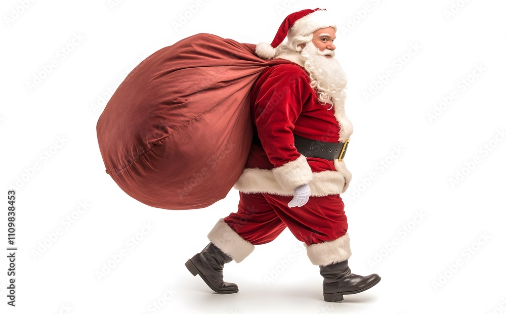 Santa Claus carrying a large sack of gifts walks Santa Claus carrying a large sack of gifts walks