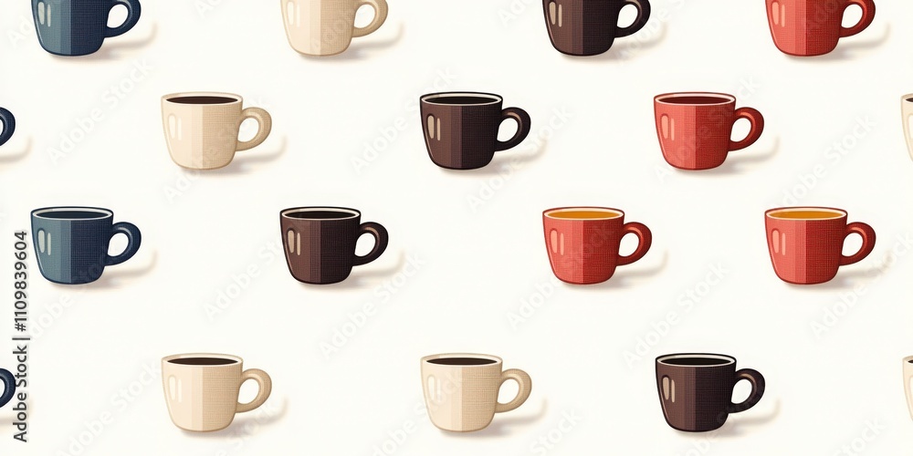 Cheerful Coffee Cups Pattern - A Repeating Design of Colorful Mugs Cheerful Coffee Cups Pattern - A Repeating Design of Colorful Mugs