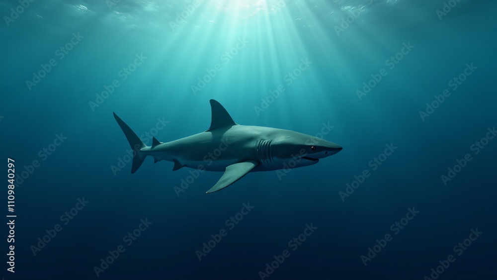 Fototapeta premium A shark gliding through the open ocean, conveying its strength and grace in the vast expanse of the sea.