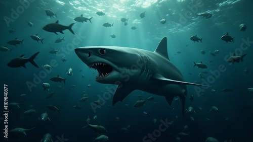 Wallpaper Mural A shark in a feeding frenzy, capturing the intensity and raw power of the predator in motion. Torontodigital.ca