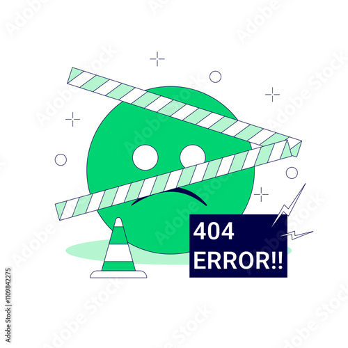 Notification error message. 404 error landing page design. Online service notification concept. System error, broken page.  Flat vector illustration