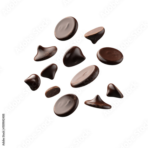 Variety of Dark Chocolate Pieces on Transparent Background