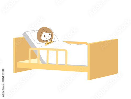 介護用ベットと女性のイラスト