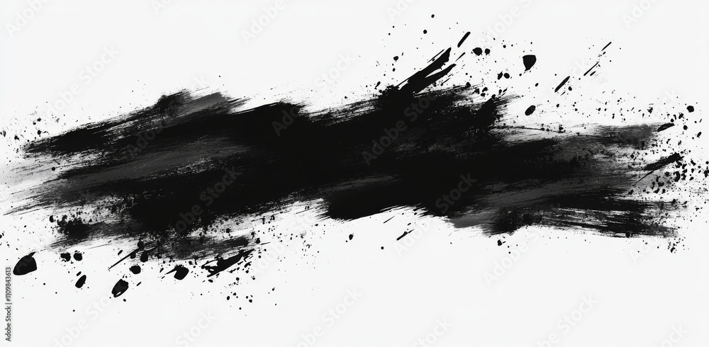Black Ink Brush Stroke on Transparent Background, Vector Shape with Smudge Effect Black Ink Brush Stroke on Transparent Background, Vector Shape with Smudge Effect