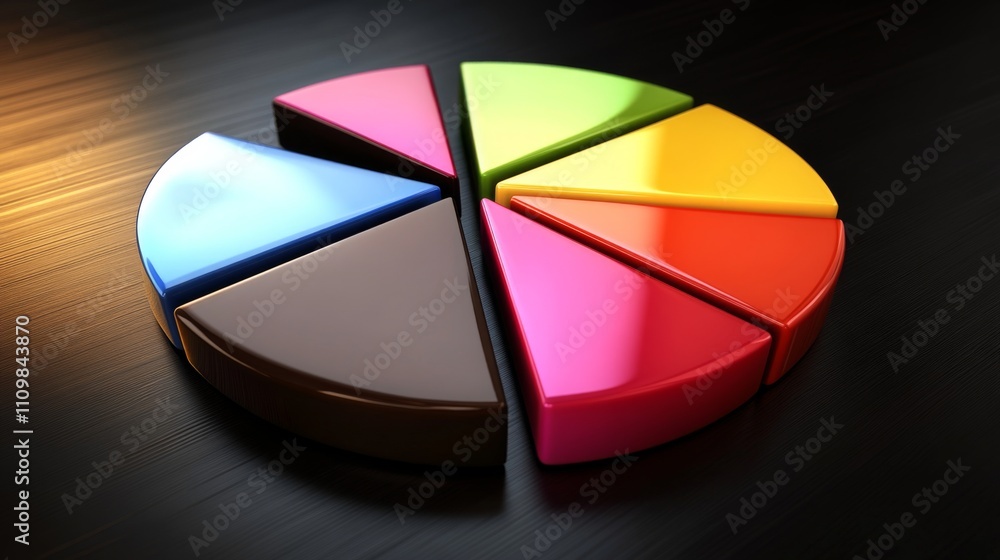 Obraz premium Colorful Pie Chart Segments on a Smooth Dark Surface