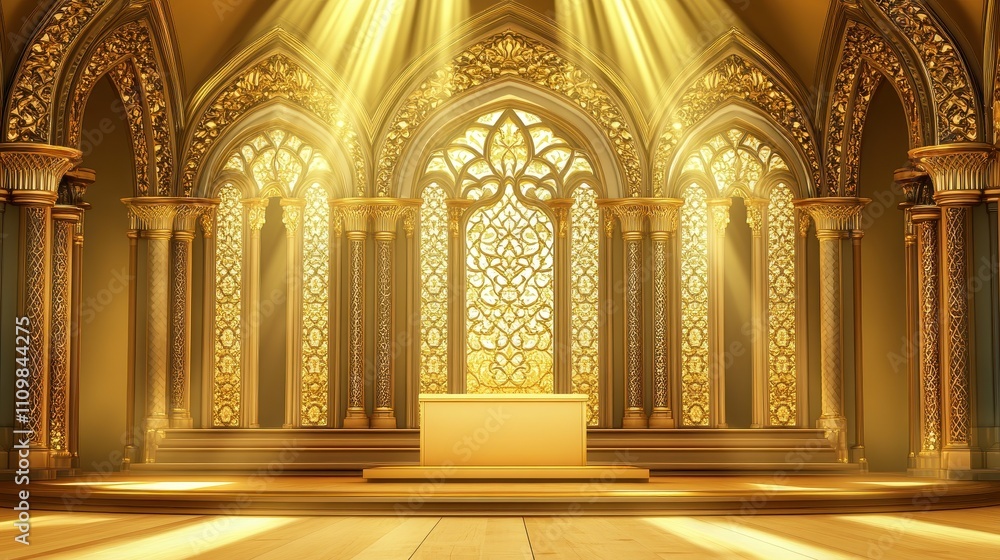 Obraz premium Golden Palace Hall With Ornate Columns And Windows