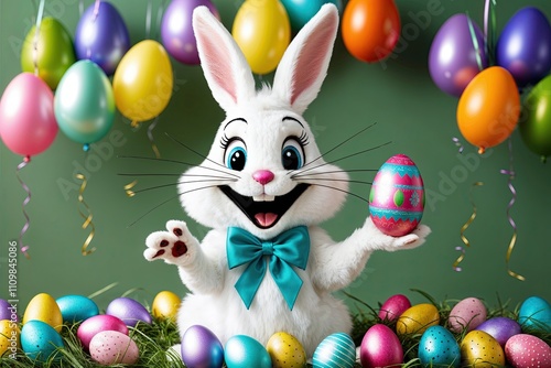 Wallpaper Mural Joyful Bunny Celebrating with Beautiful Easter Egg in Festive Atmosphere Torontodigital.ca