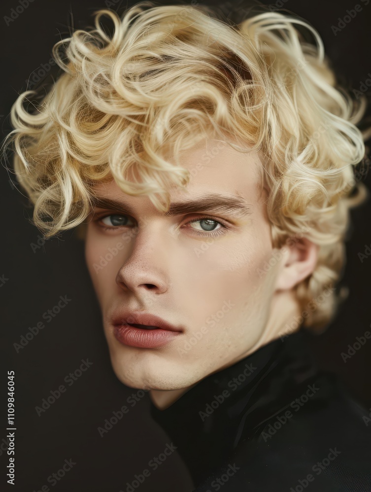 Chic Blonde Model: Portrait of a man with blonde hair, capturing his fashionable look and charismatic demeanor. Chic Blonde Model: Portrait of a man with blonde hair, capturing his fashionable look and charismatic demeanor.