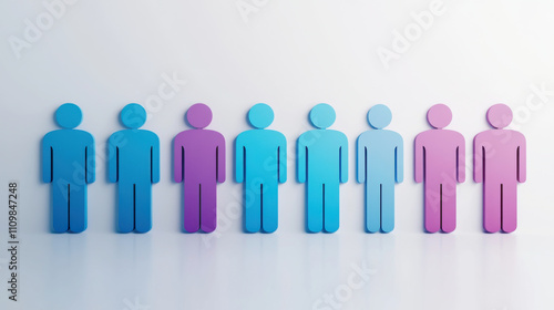 Wallpaper Mural row of simple humanoid figures in cyan and magenta stands against white background, creating vibrant and modern visual. figures are evenly spaced, showcasing minimalist design Torontodigital.ca