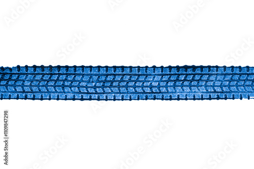 blue traces of car tires on white background. photo